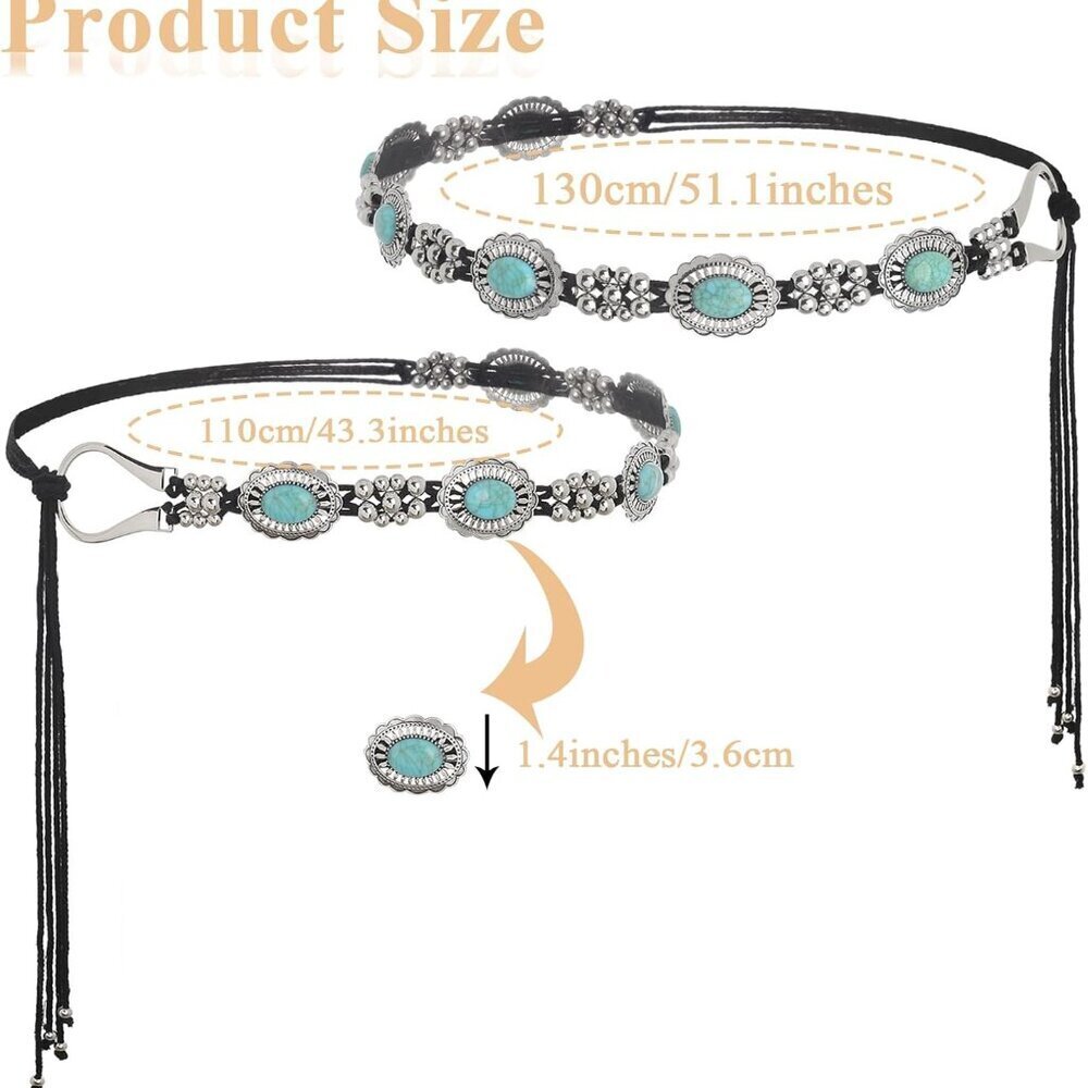 Concho Belt Turquoise Chain Western Waist Belt for Women Dresses Cowgirl - Picture 4 of 7